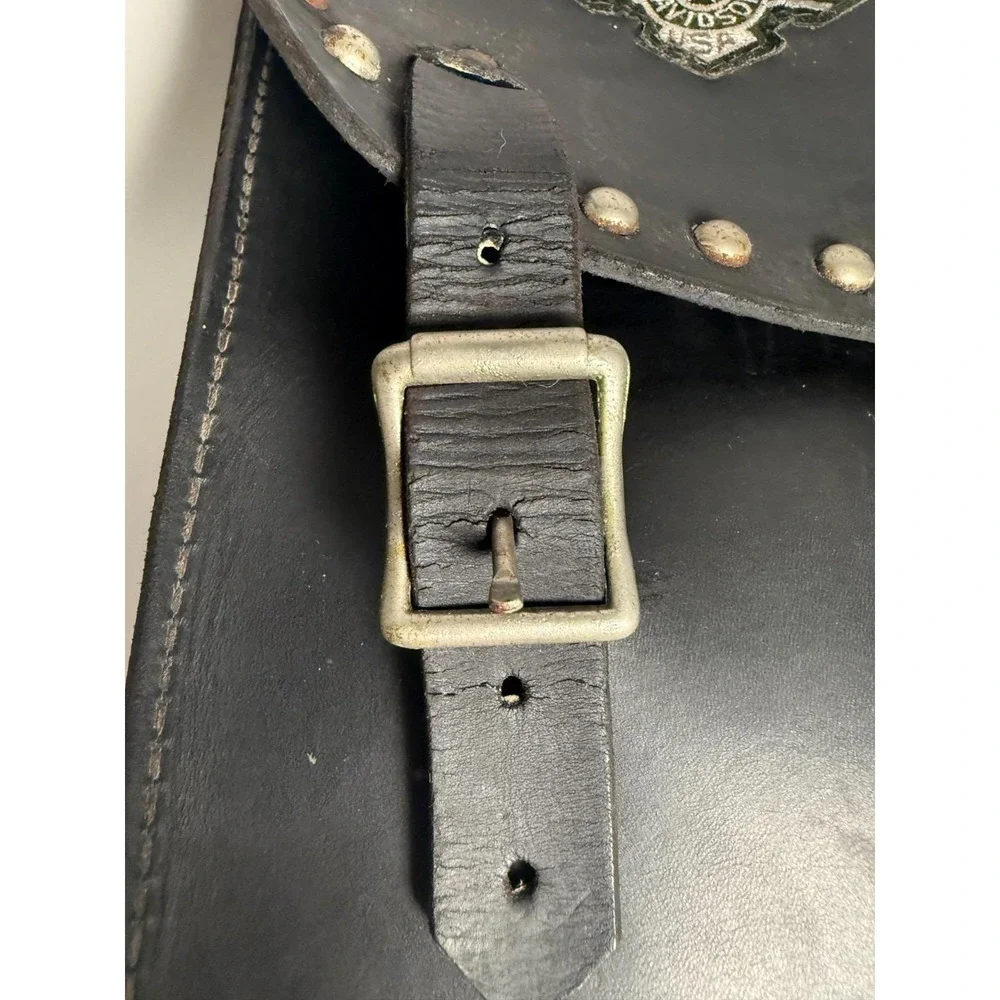 Vintage Harley-Davidson Leather Solo Saddlebag Black Studded Left Side 12